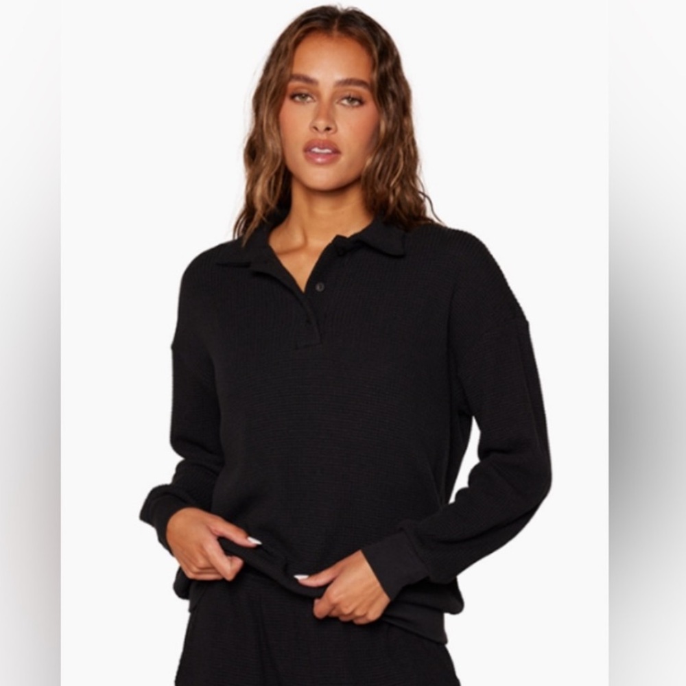 SET Active Waffle Knit Lounge Polo Onyx XS